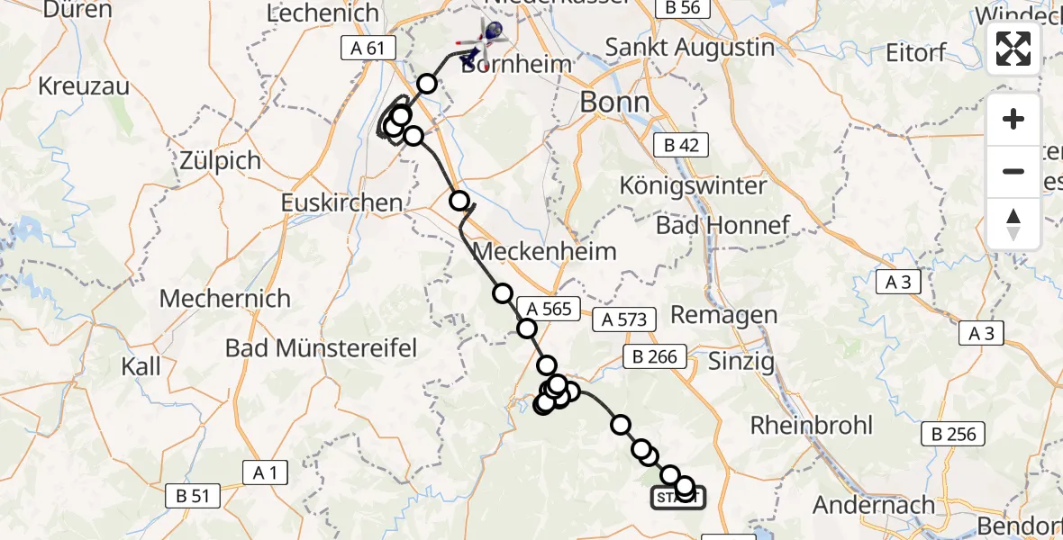 Flugroute Polizeihubschrauber Niederdürenbach - Bornheim, 05 Mai 2026, 12:26
