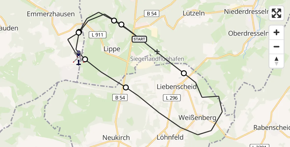 Flugroute Polizeihubschrauber Siegerland Flughafen - Emmerzhausen, 05 Mai 2026, 12:31