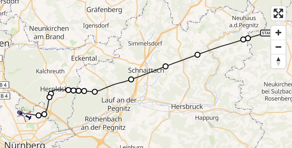 Flugroute Polizeihubschrauber Königstein - Flughafen Nuremberg, 05 Mai 2026, 12:34