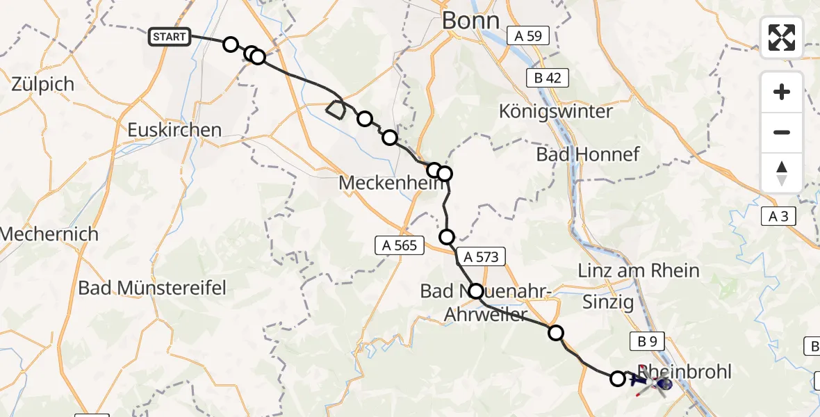 Flugroute Polizeihubschrauber Weilerswist - Bad Breisig, 05 Mai 2026, 12:37