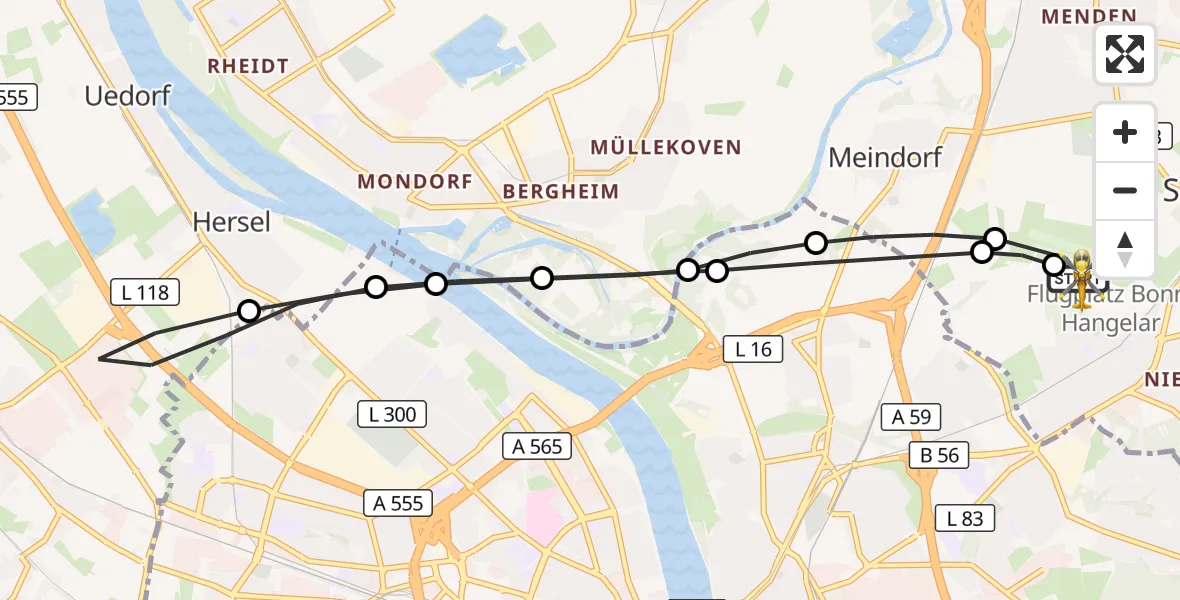 Flugroute Rettungshubschrauber Bonn-Hangelar Flugplatz - Bonn-Hangelar Flugplatz, 05 Mai 2026, 12:38