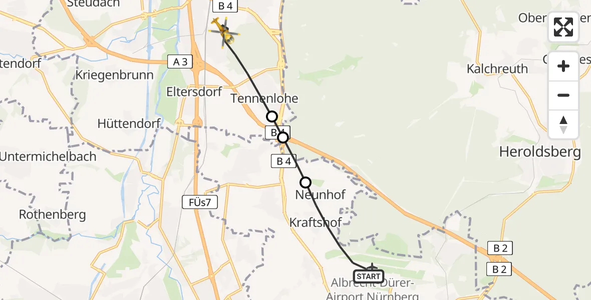 Flugroute Rettungshubschrauber Flughafen Nuremberg - Erlangen, 05 Mai 2026, 12:39