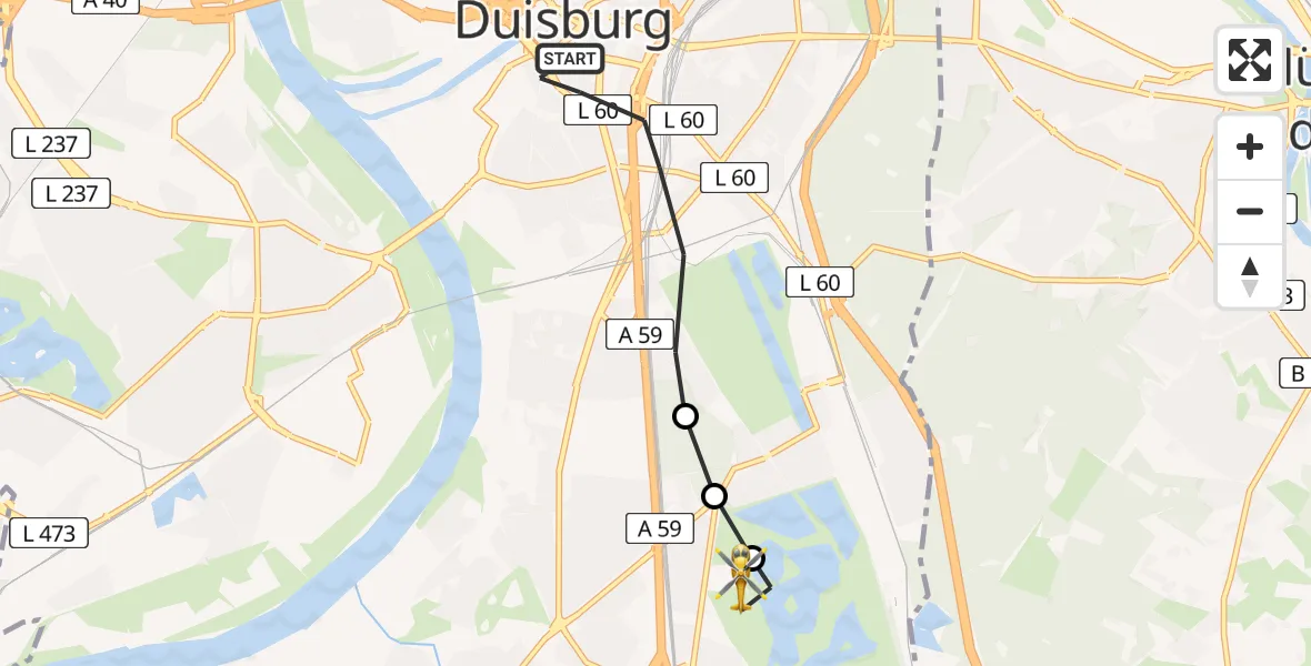 Flugroute Rettungshubschrauber Duisburg - Duisburg Air Rescue Hubschrauberlandeplatz (Christoph 9), 05 Mai 2026, 12:39
