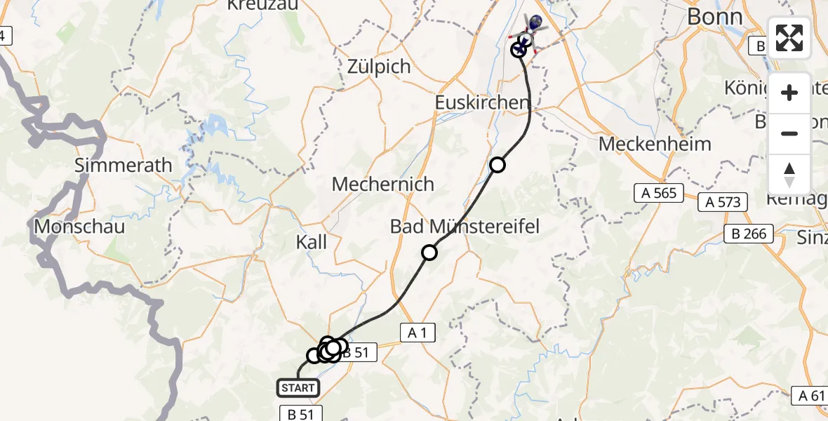 Flugroute Polizeihubschrauber Dahlem - Weilerswist UL, 05 Mai 2026, 12:44