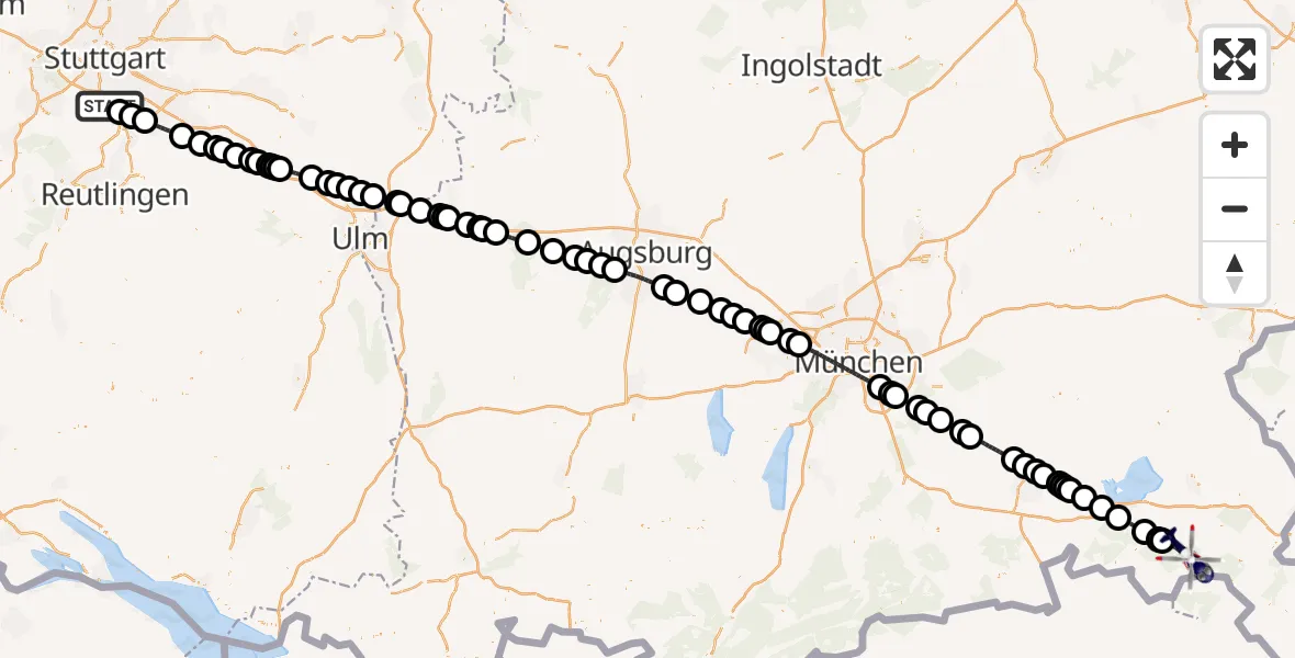 Flugroute Polizeihubschrauber Flughafen Stuttgart - Ruhpolding, 05 Mai 2026, 12:48