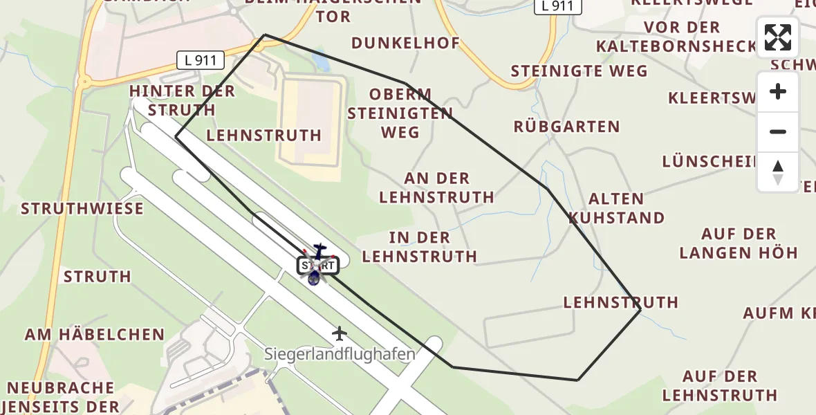 Flugroute Polizeihubschrauber Siegerland Flughafen - Siegerland Flughafen, 05 Mai 2026, 12:51