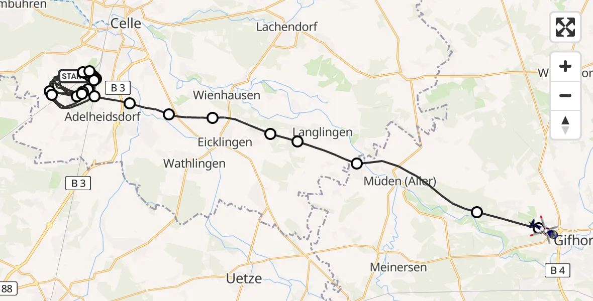 Flugroute Polizeihubschrauber Celle Army Flugplatz - Gifhorn Bundespolizei Hubschrauberlandeplatz, 05 Mai 2026, 12:59