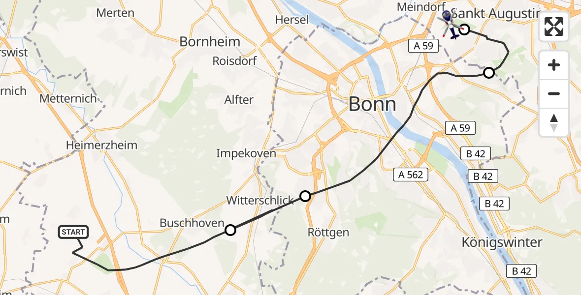 Flugroute Polizeihubschrauber Swisttal - Bonn-Hangelar Flugplatz, 05 Mai 2026, 13:00