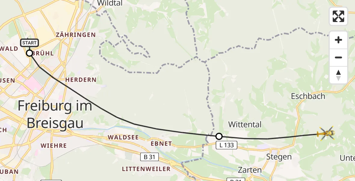 Flugroute Rettungshubschrauber Freiburg im Breisgau Flugplatz - Stegen, 05 Mai 2026, 13:00