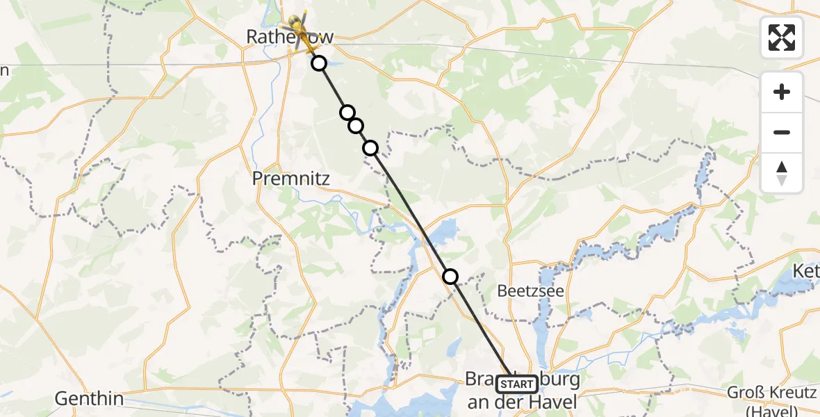 Flugroute Rettungshubschrauber Brandenburg an der Havel - Rathenow, 05 Mai 2026, 13:05