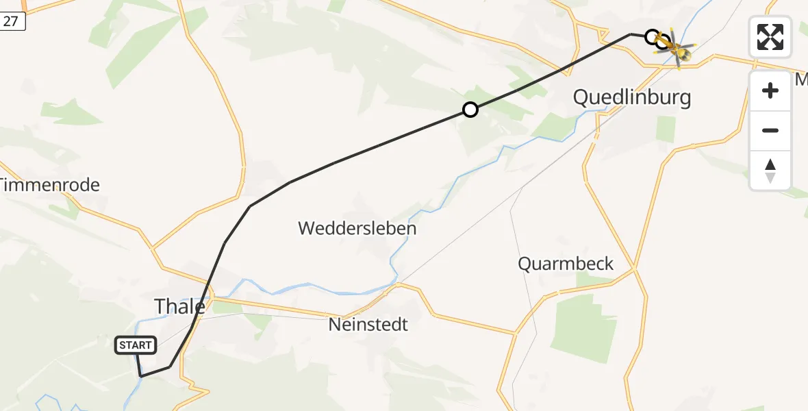 Flugroute Rettungshubschrauber Thale - Harz Hospital Quedlinburg, 05 Mai 2026, 13:07