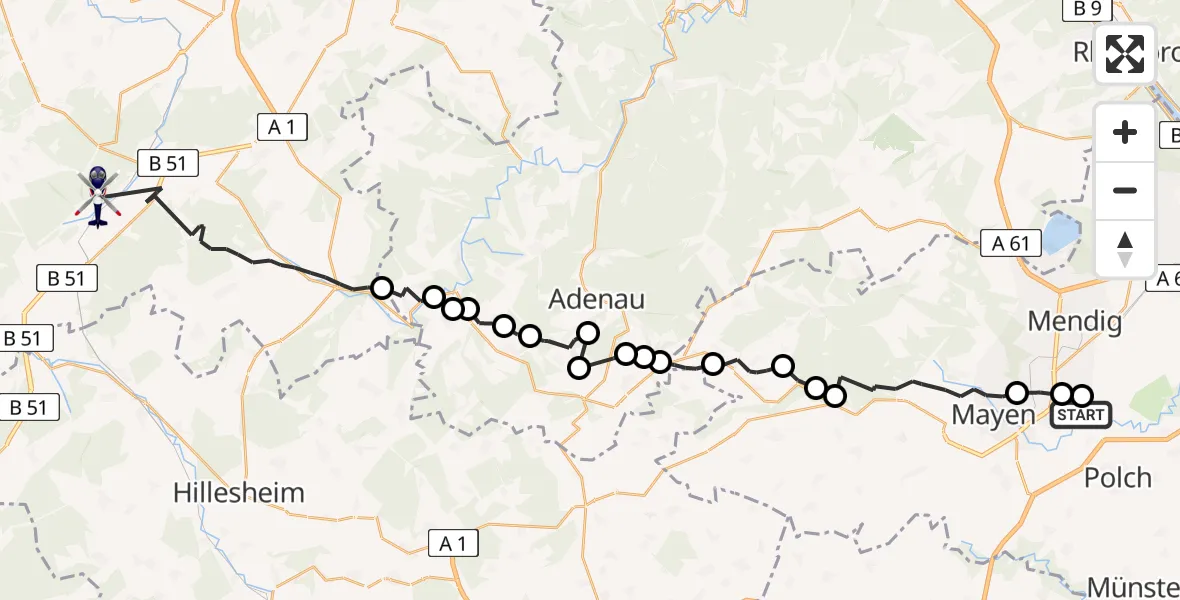 Flugroute Polizeihubschrauber Trimbs - Dahlem, 05 Mai 2026, 13:09
