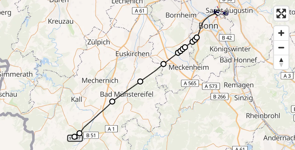 Flugroute Polizeihubschrauber Dahlem - Sankt Augustin, 05 Mai 2026, 13:11