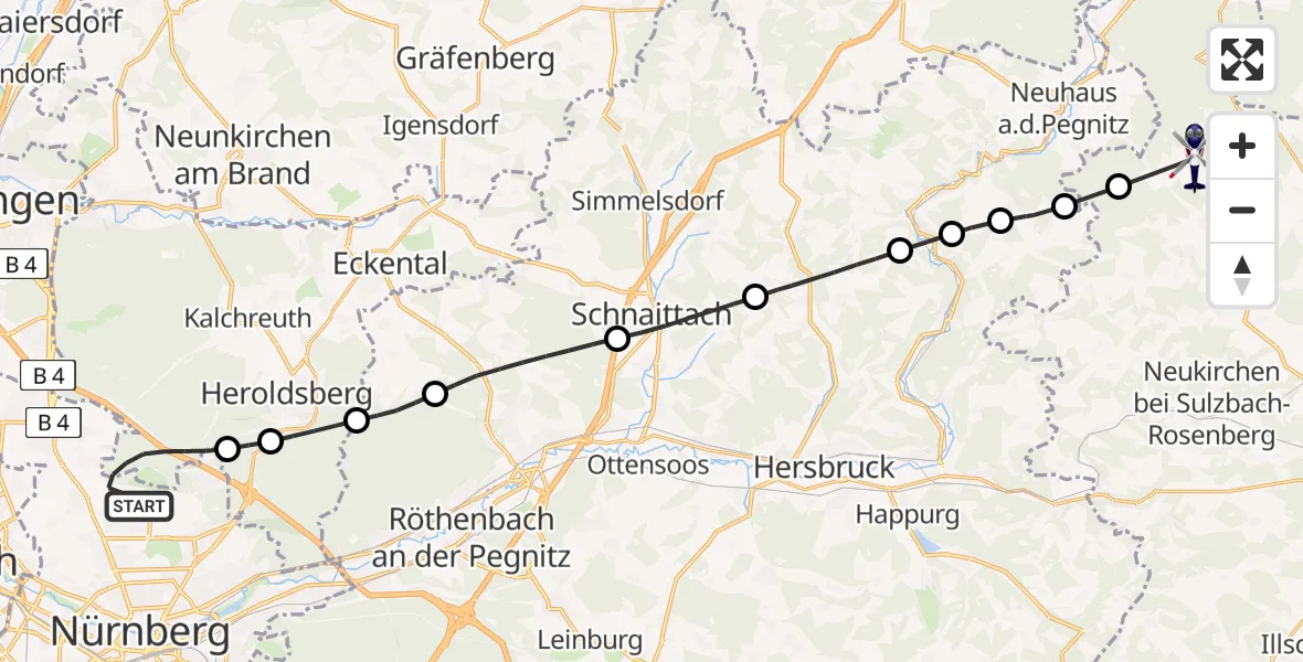 Flugroute Polizeihubschrauber Flughafen Nuremberg - Königstein, 05 Mai 2026, 13:12