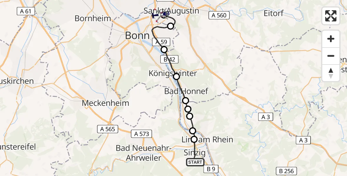 Flugroute Polizeihubschrauber Sinzig - Bonn-Hangelar Flugplatz, 05 Mai 2026, 13:15