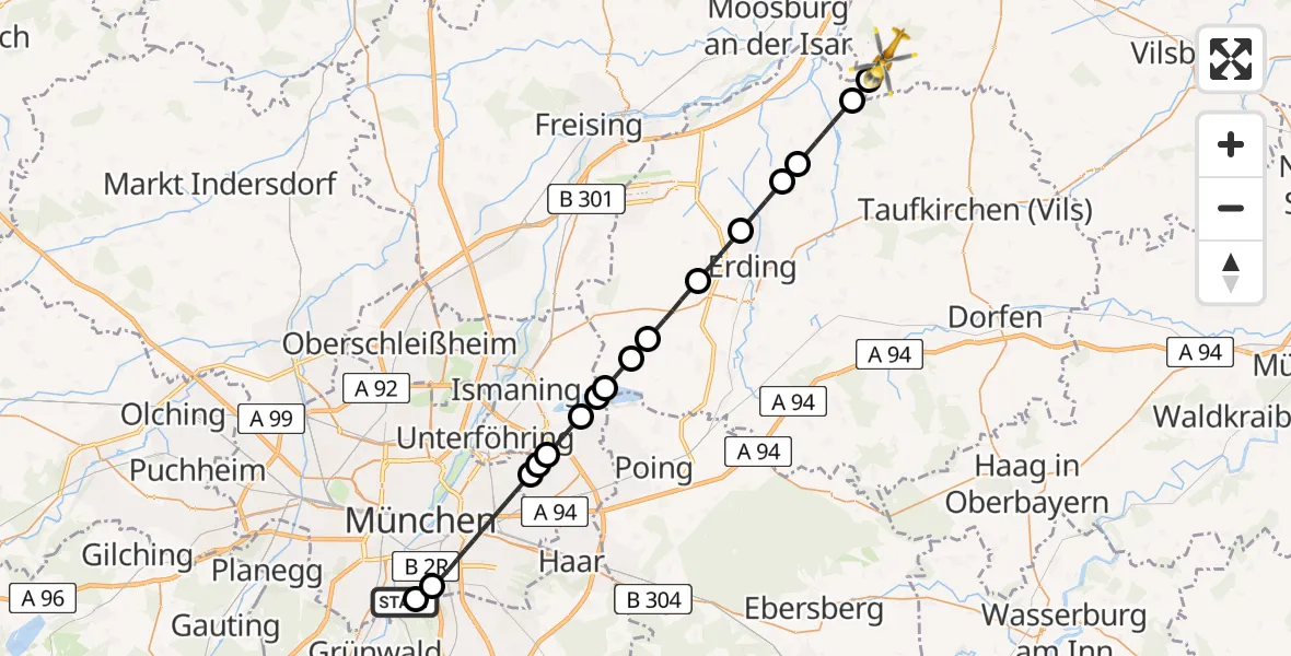 Flugroute Rettungshubschrauber ADAC Air Rescue Center Hubschrauberlandeplatz (Christoph 1) - Buch a.Erlbach, 05 Mai 2026, 13:16
