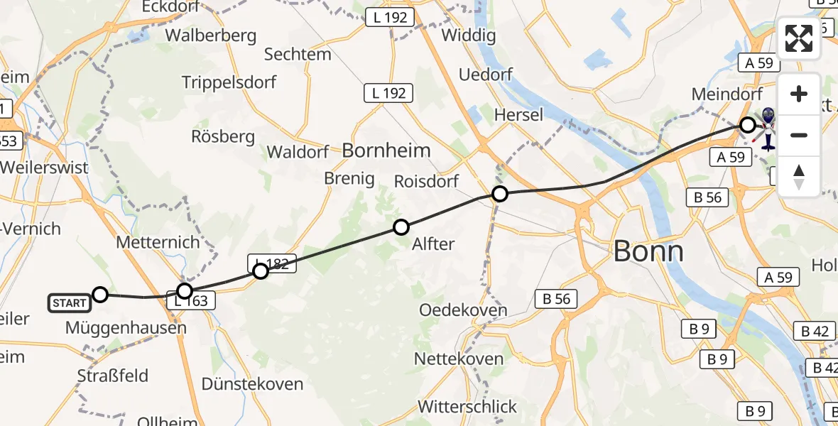 Flugroute Polizeihubschrauber Weilerswist UL - Sankt Augustin, 05 Mai 2026, 13:18