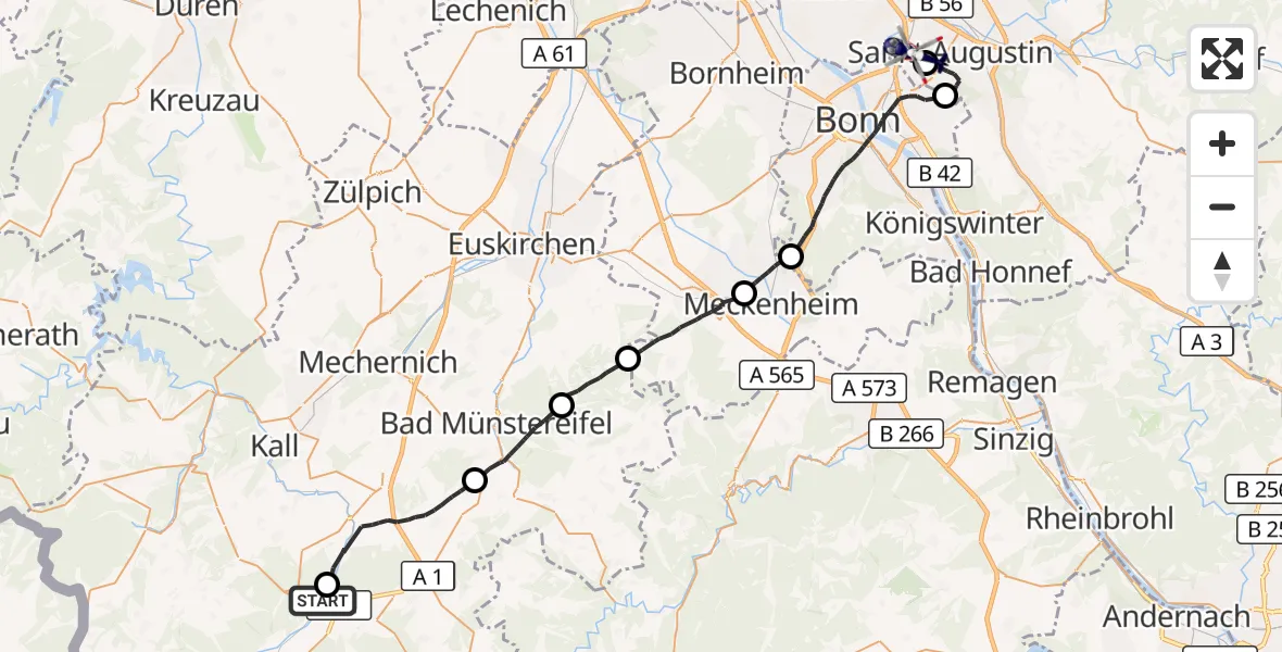 Flugroute Polizeihubschrauber Blankenheim - Sankt Augustin, 05 Mai 2026, 13:36