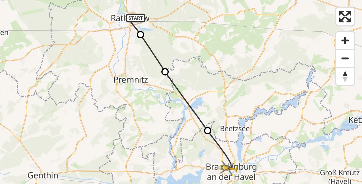 Flugroute Rettungshubschrauber Rathenow - Brandenburg an der Havel, 05 Mai 2026, 13:48