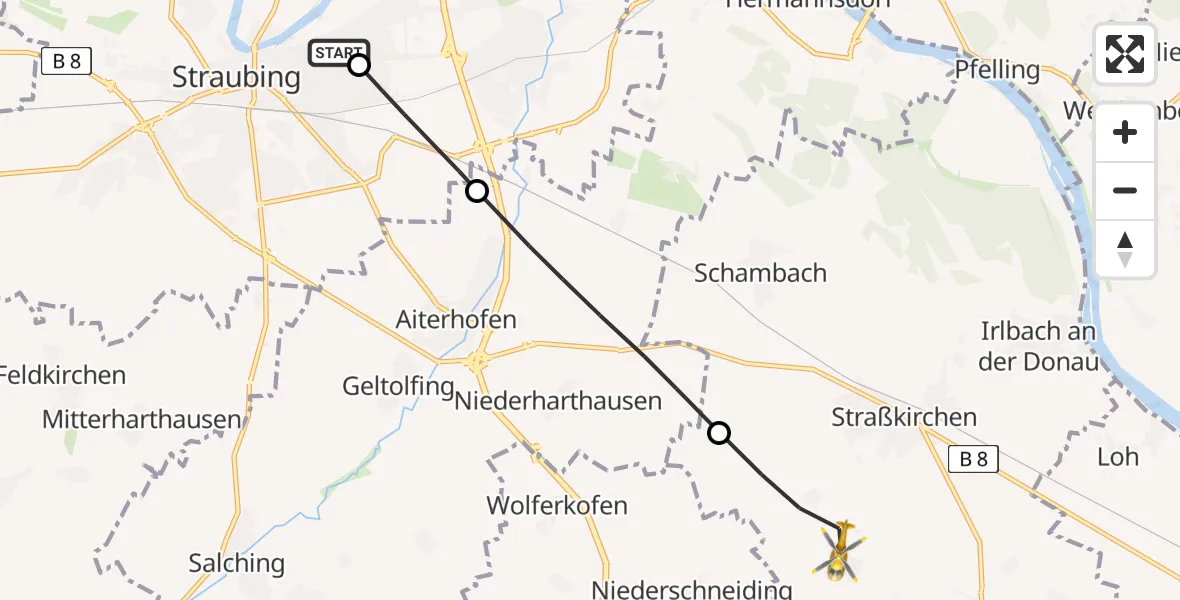 Flugroute Rettungshubschrauber Sankt Elisabeth Hospital Straubing - Straßkirchen, 05 Mai 2026, 13:53