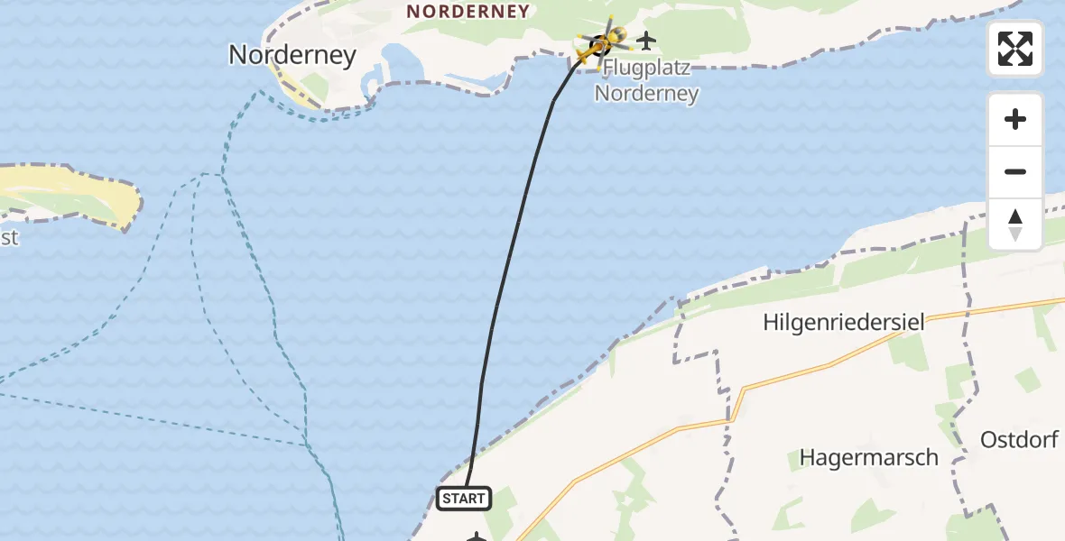 Flugroute Ambulanzhubschrauber Noordzee - Norderney Flughafen, 05 Mai 2026, 13:54