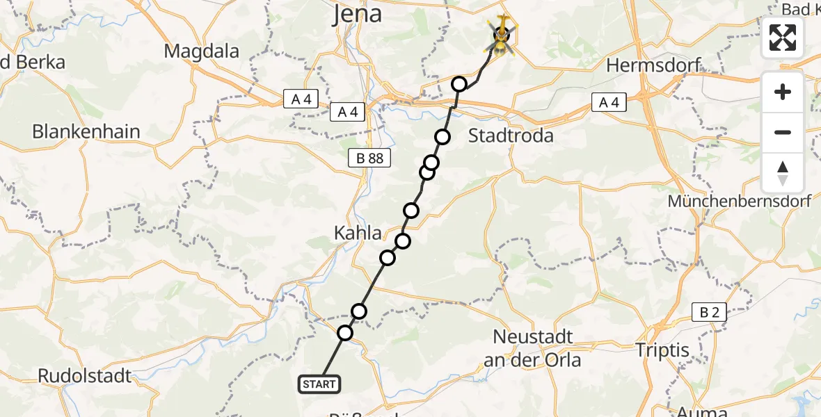 Flugroute Rettungshubschrauber Krölpa - Jena-Schöngleina Flugplatz, 05 Mai 2026, 14:01