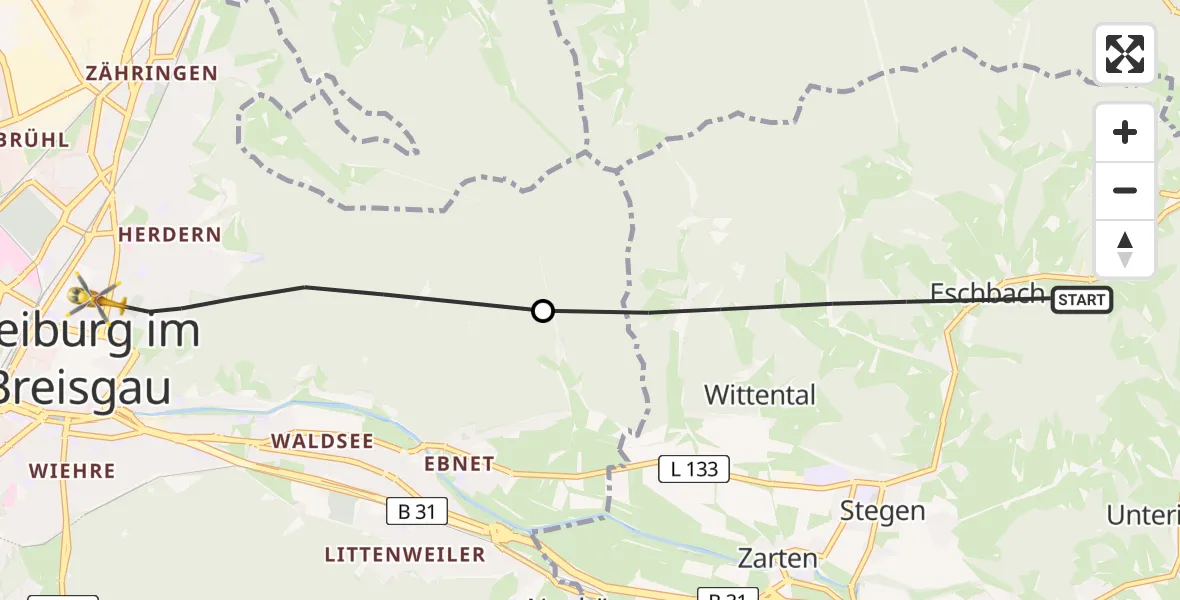 Flugroute Rettungshubschrauber Stegen - Freiburg im Breisgau, 05 Mai 2026, 14:02