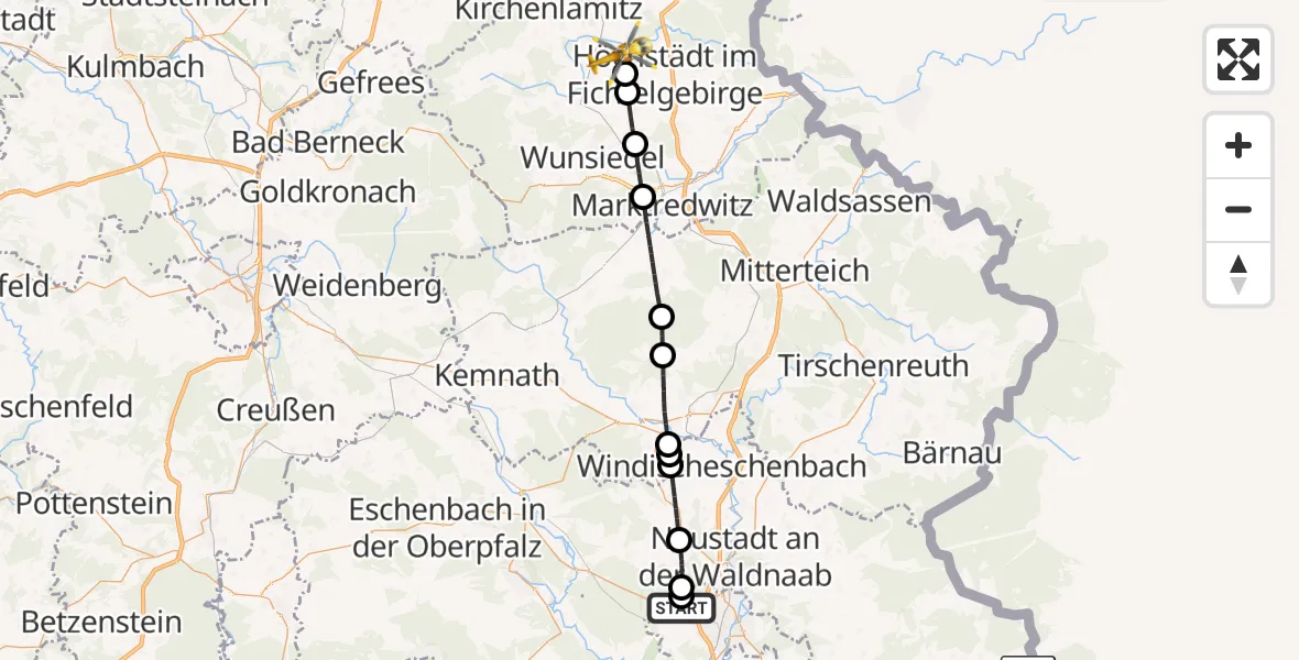 Flugroute Rettungshubschrauber Weiden i.d.OPf. - Marktleuthen, 05 Mai 2026, 14:03