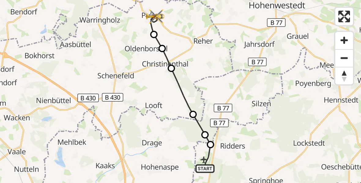 Flugroute Rettungshubschrauber Itzehoe Hungriger Wolf Flugplatz - Puls, 05 Mai 2026, 14:10