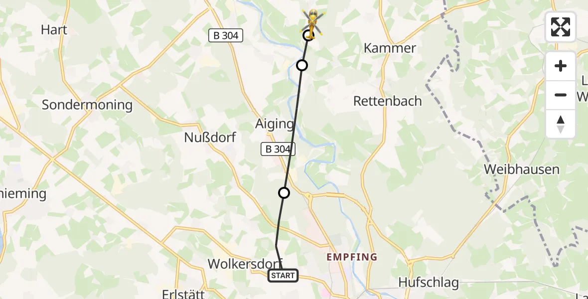 Flugroute Rettungshubschrauber Traunstein - Traunreut, 05 Mai 2026, 14:19