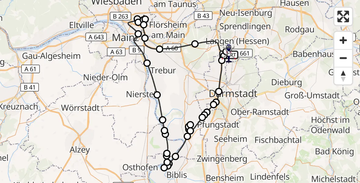 Flugroute Polizeihubschrauber Flughafen Frankfurt-Egelsbach - Flughafen Frankfurt-Egelsbach, 05 Mai 2026, 14:19