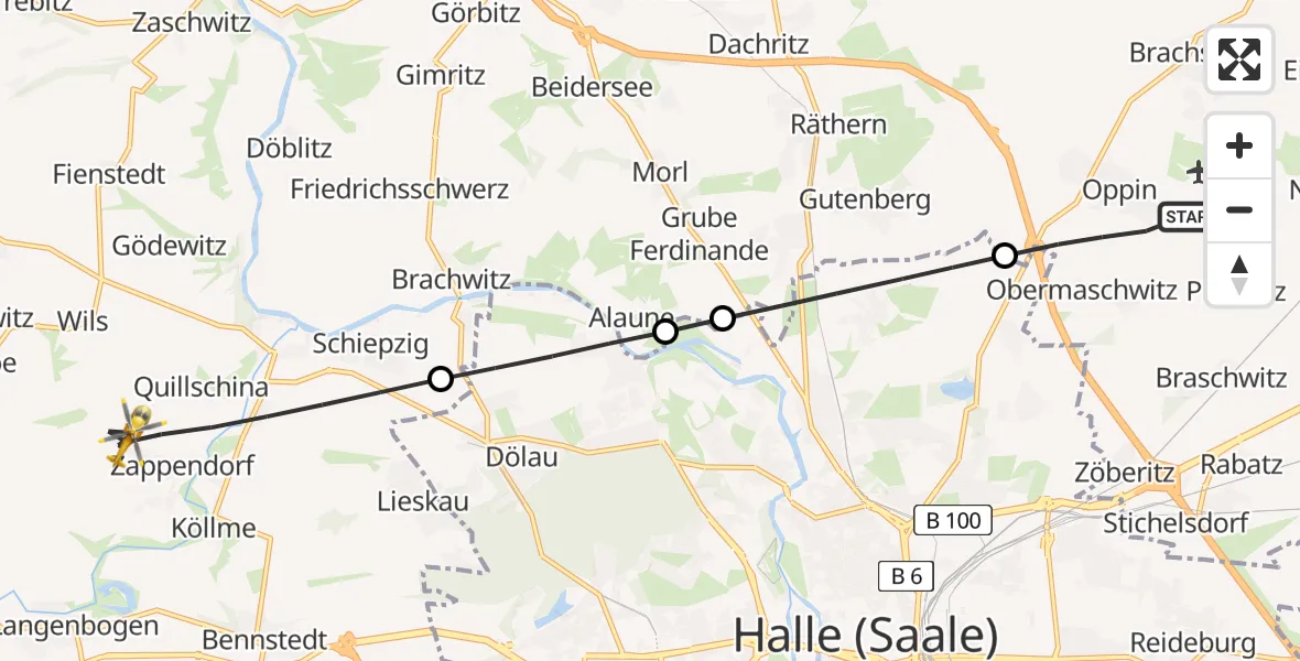 Flugroute Rettungshubschrauber Landsberg - Salzatal, 05 Mai 2026, 14:20