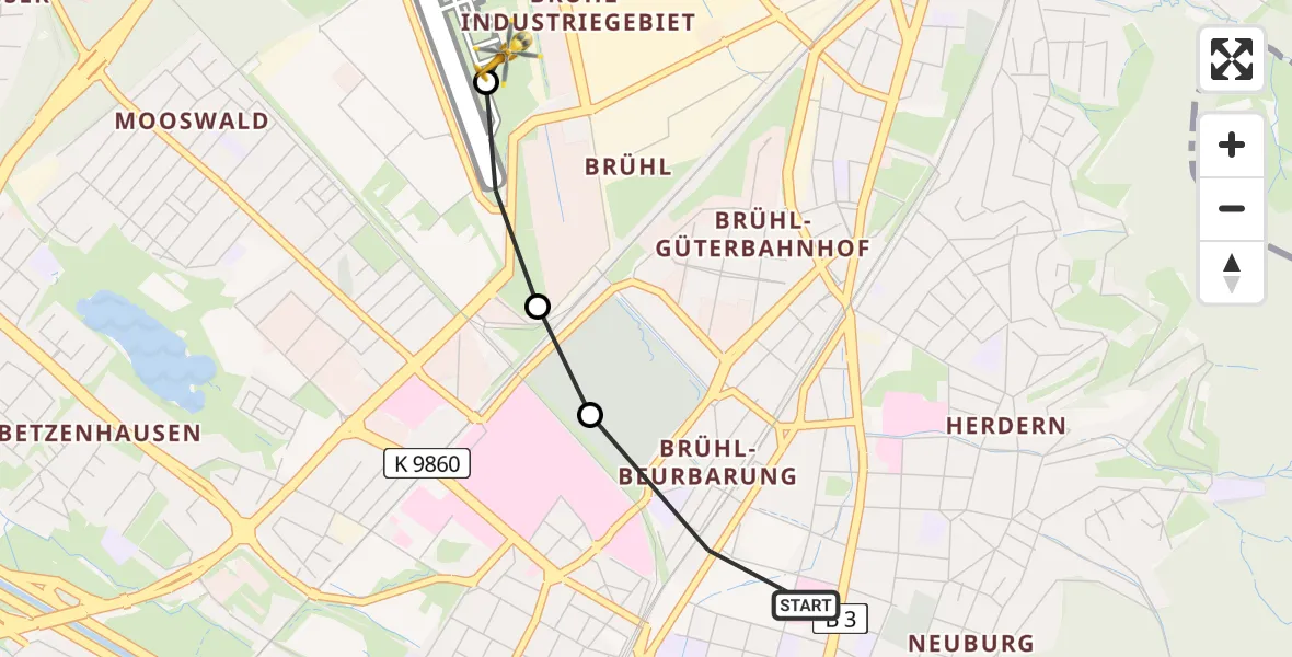 Flugroute Rettungshubschrauber Freiburg im Breisgau - Freiburg im Breisgau Flugplatz, 05 Mai 2026, 14:33