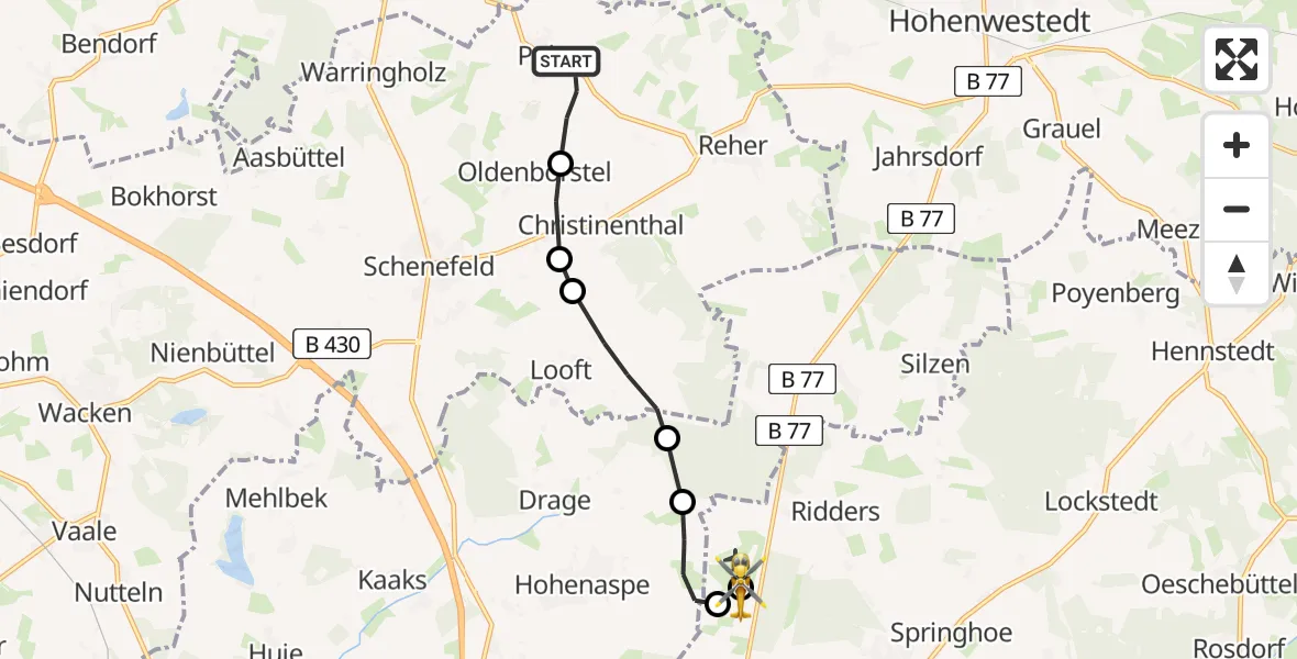 Flugroute Rettungshubschrauber Puls - Itzehoe Hungriger Wolf Flugplatz, 05 Mai 2026, 14:44