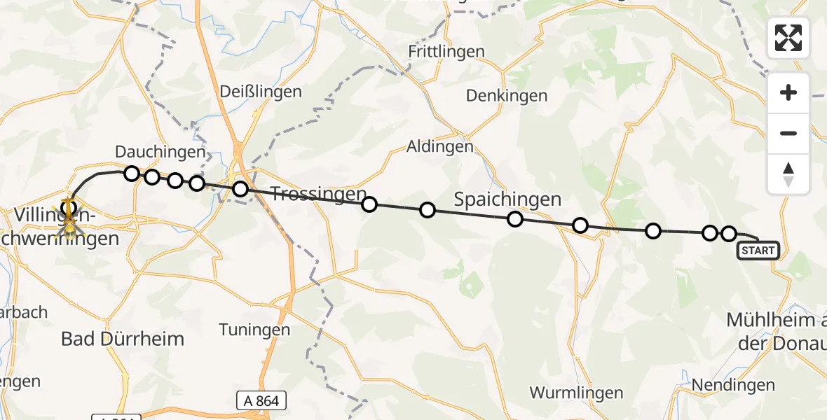 Flugroute Ambulanzhubschrauber Kolbingen - DRF Air Rescue Station Villingen-Schwenningen Hubschrauberlandeplatz (Christoph 11), 05 Mai 2026, 14:45
