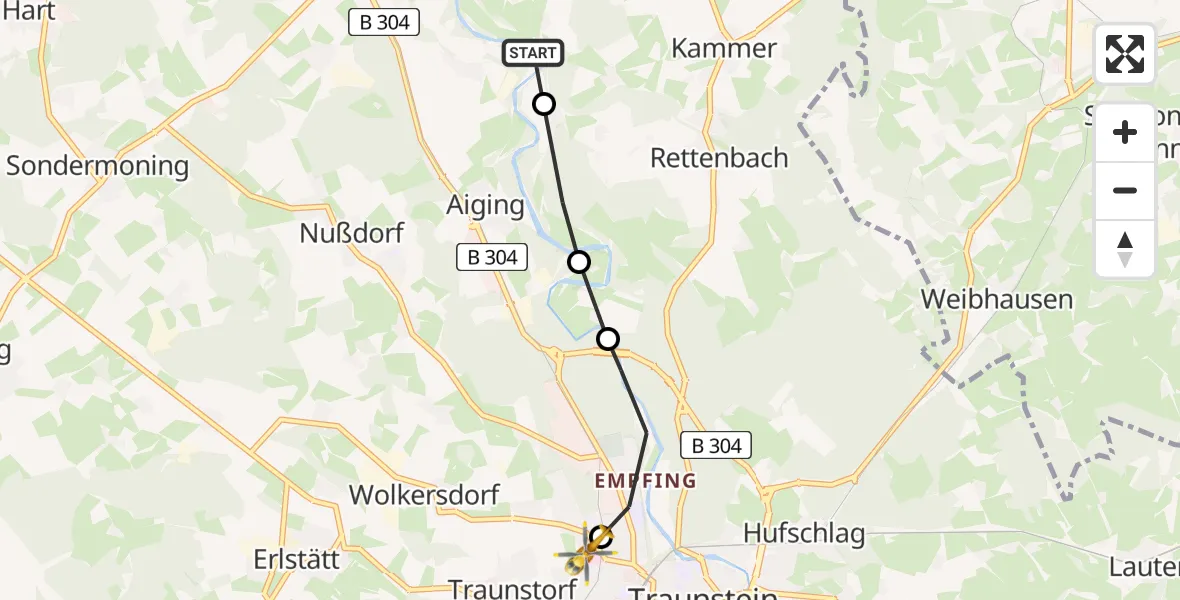 Flugroute Rettungshubschrauber Traunreut - Traunstein Hospital, 05 Mai 2026, 14:46