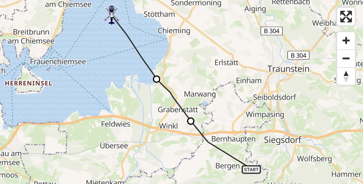 Flugroute Polizeihubschrauber Bergen - Chiemsee (See), 05 Mai 2026, 14:50