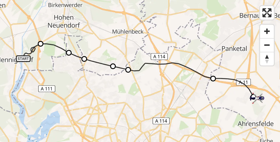 Flugroute Polizeihubschrauber Hennigsdorf - Ahrensfelde Hubschrauberlandeplatz, 05 Mai 2026, 14:53