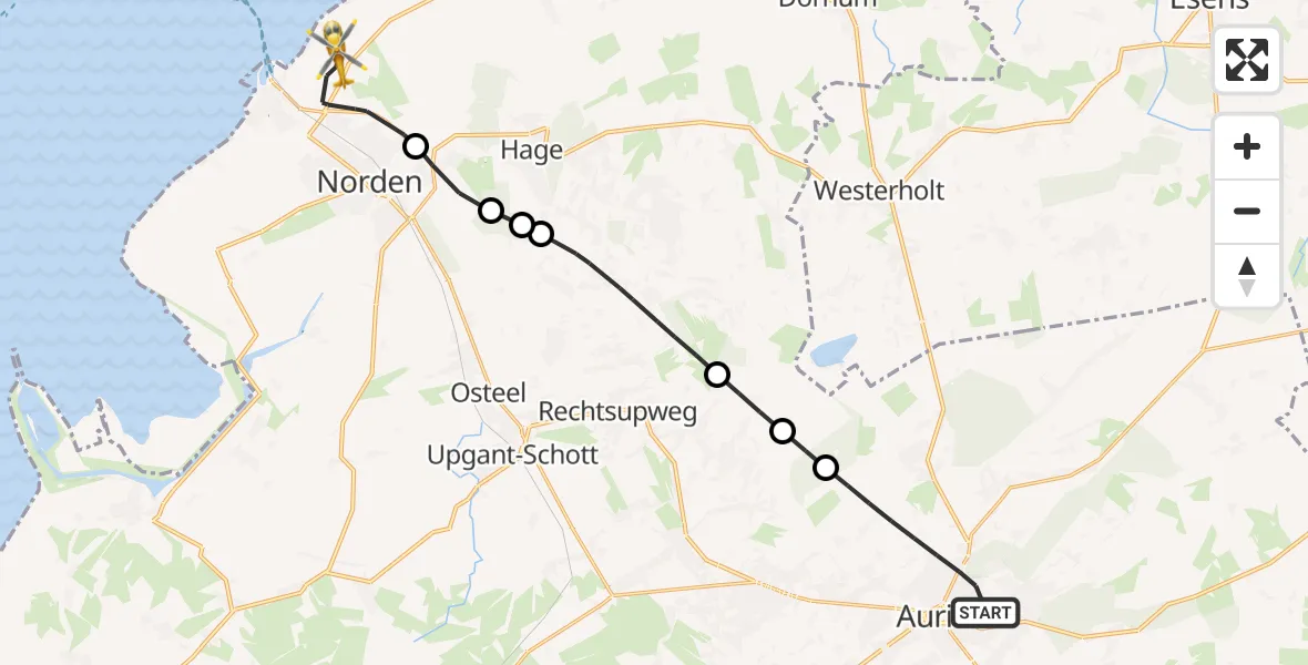 Flugroute Ambulanzhubschrauber Aurich - Norden-Norddeich Flughafen, 05 Mai 2026, 14:53