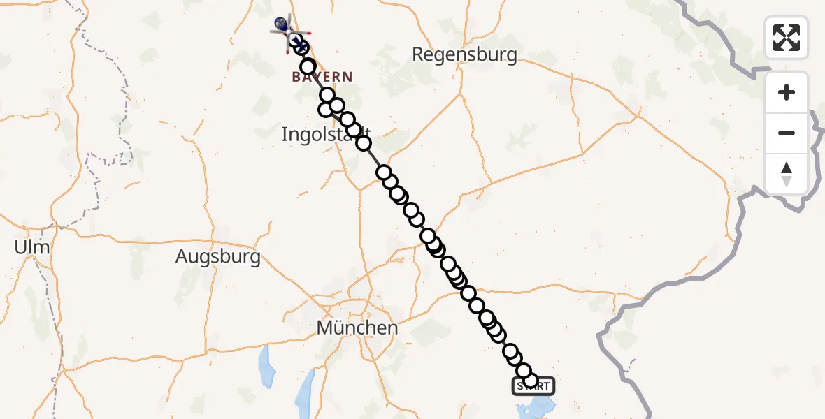 Flugroute Polizeihubschrauber Seeon-Seebruck - Thalmässing, 05 Mai 2026, 14:56