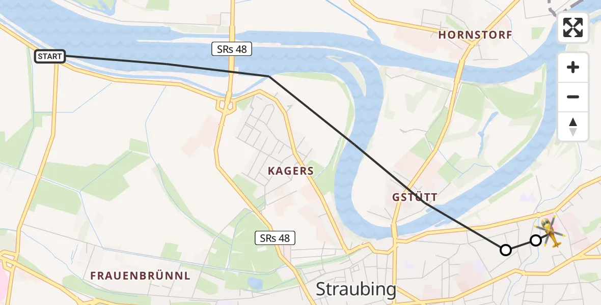 Flugroute Rettungshubschrauber Straubing - Sankt Elisabeth Hospital Straubing, 05 Mai 2026, 15:04
