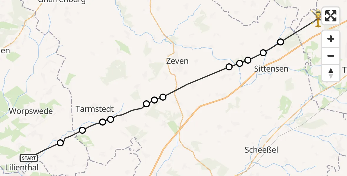 Flugroute Rettungshubschrauber Lilienthal - Halvesbostel, 05 Mai 2026, 15:30
