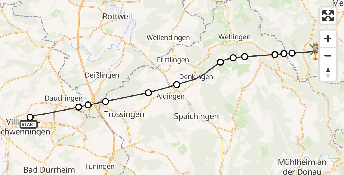 Flugroute Ambulanzhubschrauber DRF Air Rescue Station Villingen-Schwenningen Hubschrauberlandeplatz (Christoph 11) - Nusplingen, 05 Mai 2026, 15:37