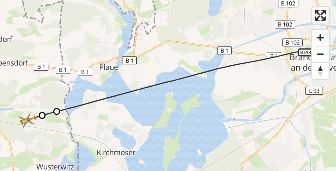 Flugroute Rettungshubschrauber Brandenburg an der Havel - Wusterwitz, 05 Mai 2026, 15:40