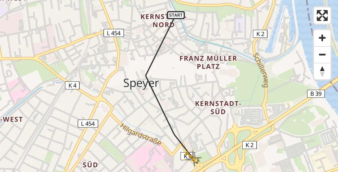 Flugroute Rettungshubschrauber Speyer - Speyer, 05 Mai 2026, 16:03
