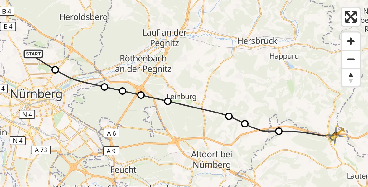 Flugroute Rettungshubschrauber Flughafen Nuremberg - Lauterhofen, 05 Mai 2026, 16:03
