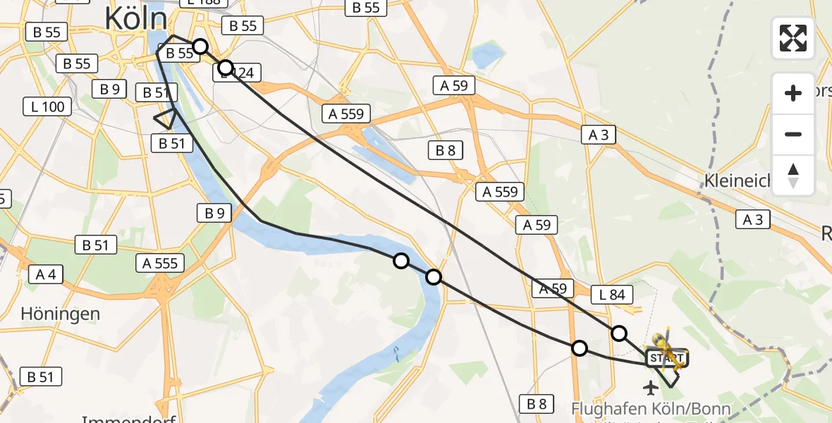 Flugroute Rettungshubschrauber Köln Bonn Flughafen - Köln Bonn Flughafen, 05 Mai 2026, 16:05