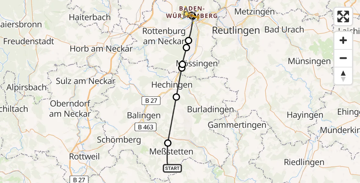 Flugroute Ambulanzhubschrauber Meßstetten - Tübingen University Hospital, 05 Mai 2026, 16:11