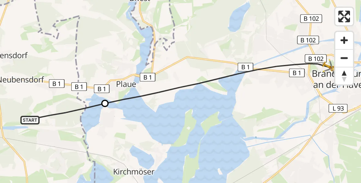 Flugroute Rettungshubschrauber Bensdorf - Brandenburg an der Havel, 05 Mai 2026, 16:13
