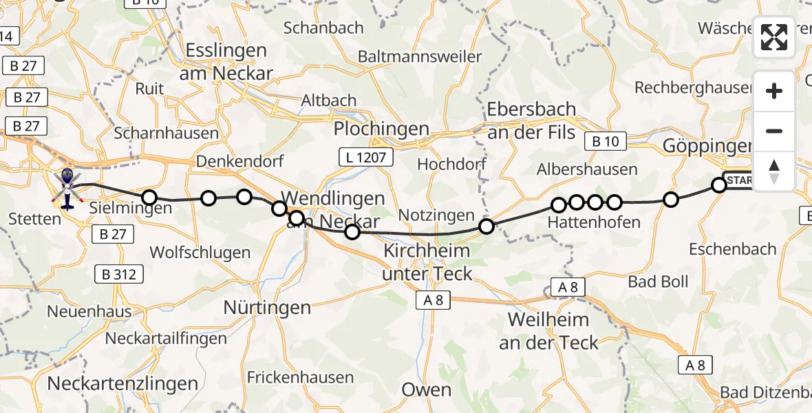 Flugroute Polizeihubschrauber Göppingen - Flughafen Stuttgart, 05 Mai 2026, 16:18